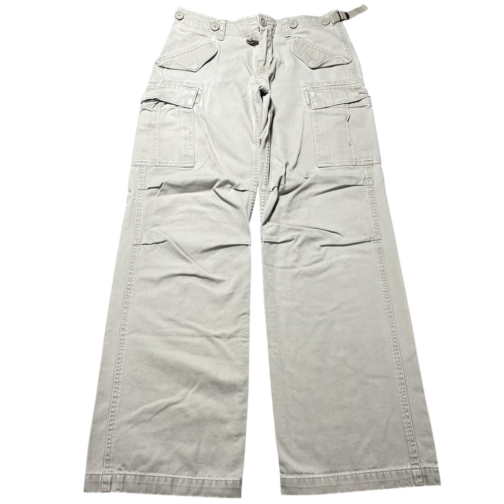 Mossimo Pants Women's 5 Beige Cargo Twill Adjustable Waist Pockets Wide Leg Y2k